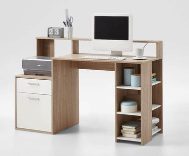Sansa White and Oak Effect Desk with Hutch - Versatile Home Office Workstation - UK Luxury Furniture